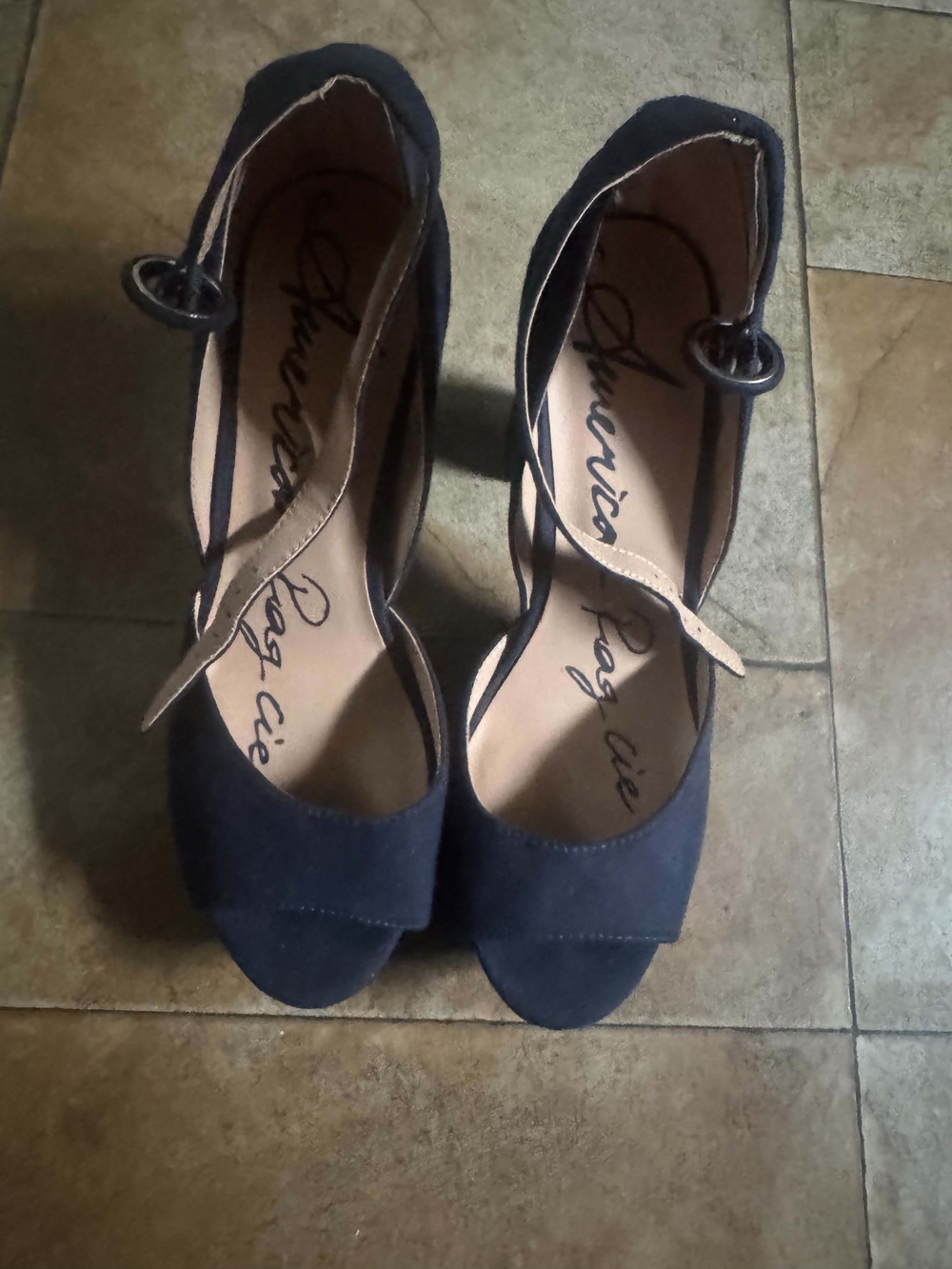 American Rag Navy Suede Peep Toe Ankle-Strap Heels